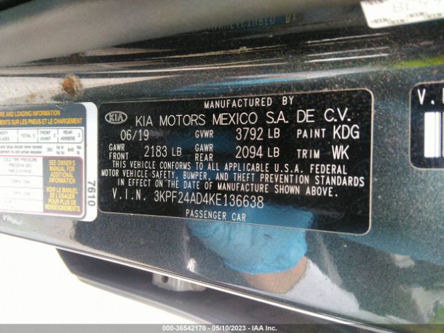 3KPF24AD4KE136638 KIA Forte Lxs