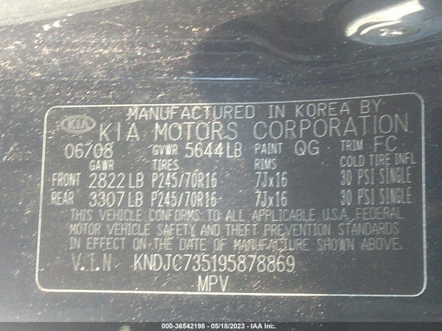 2009 KIA SORENTO LX VIN: KNDJC735195878869
