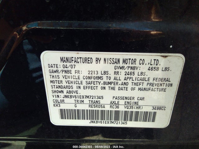 2007 INFINITI G35 SPORT VIN: JNKBV61E97M721345