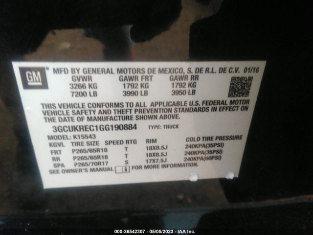 Chevrolet Silverado 1500 2lt 2016 3GCUKREC1GG190884 Image 9