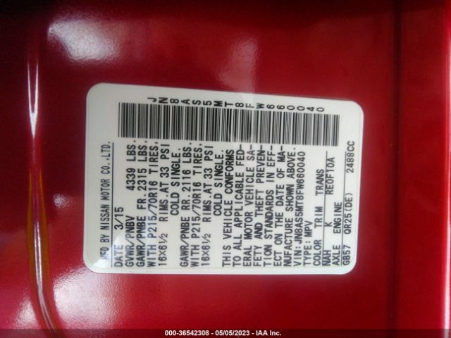 JN8AS5MT8FW660040 Nissan Rogue Select S