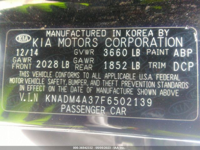 KNADM4A37F6502139 KIA RIO LX