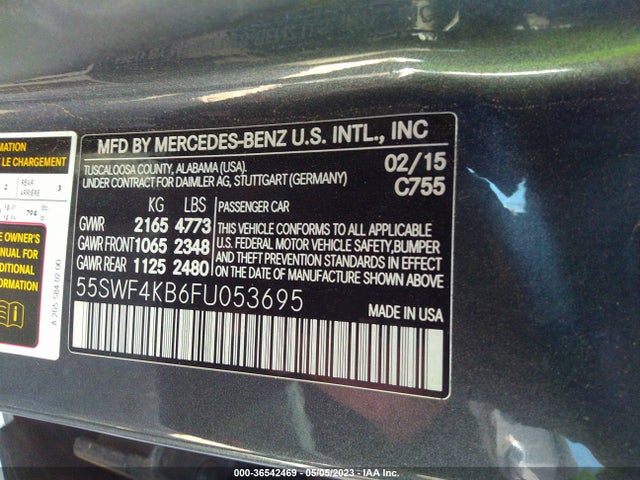 2015 MERCEDES-BENZ C-CLASS C 300 VIN: 55SWF4KB6FU053695