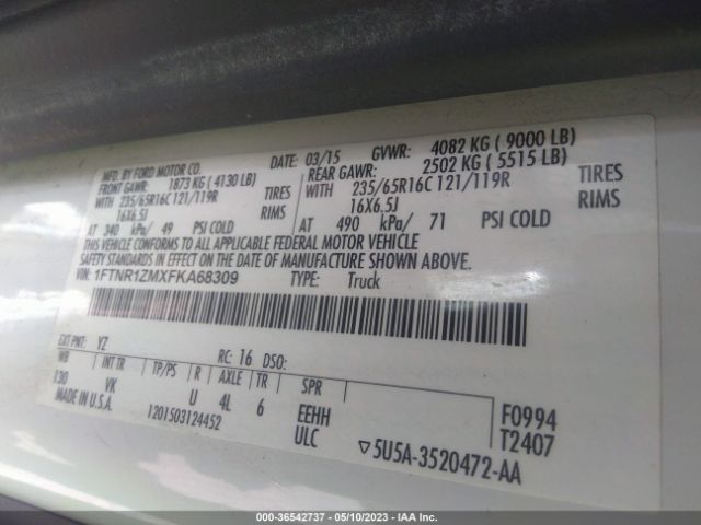 1FTNR1ZMXFKA68309 Ford TRANSIT CARGO VAN