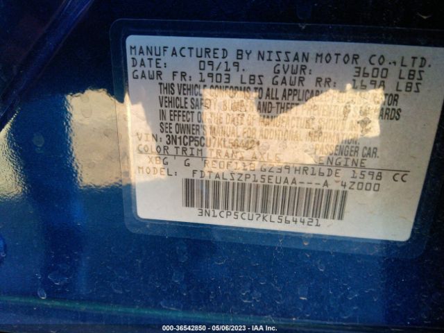 3N1CP5CU7KL564421 Nissan KICKS SV