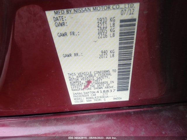 2013 NISSAN ALTIMA 2.5 S VIN: 1N4AL3AP7DN418837