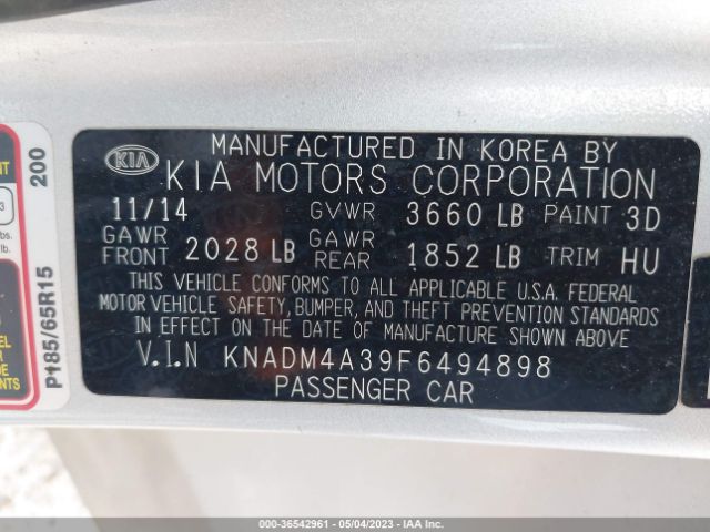 KNADM4A39F6494898 KIA RIO LX