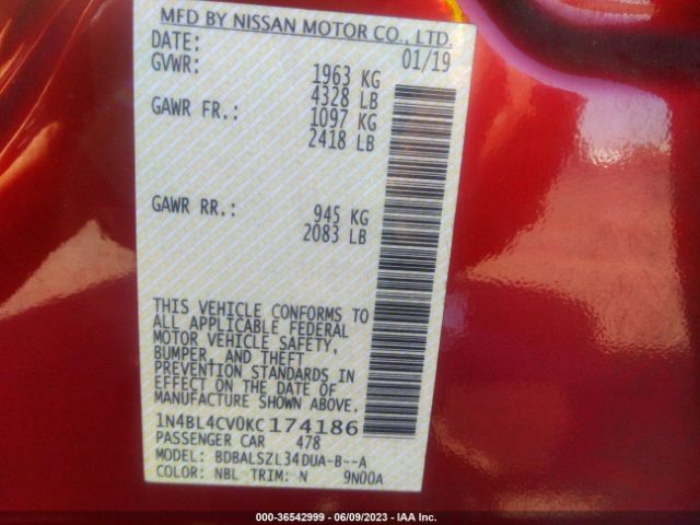 1N4BL4CV0KC174186 Nissan Altima 2.5 Sr