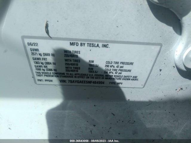 7SAYGAEE5NF484994 Tesla Model Y Long Range Dual Motor All-wheel Drive