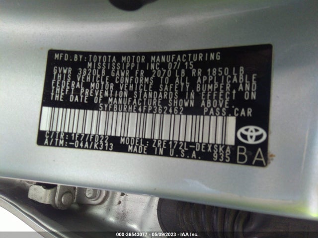 Toyota Corolla L/le/s/s Plus/le Plus 2015 5YFBURHE4FP362462 Image 10