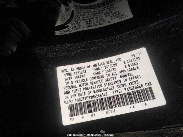 1HGCR2F83HA248956 Honda Accord Sedan Ex-l