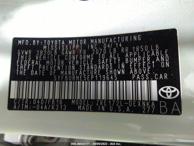 Toyota Corolla L/le/s/s Plus/le Plus 2014 5YFBURHE5EP119645 Image 10