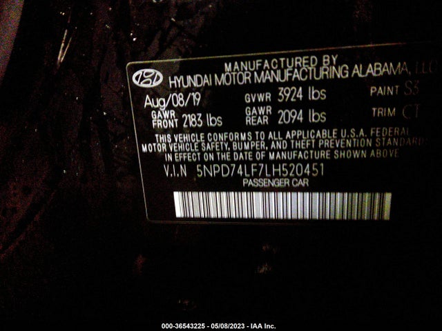 Hyundai ELANTRA SE 2020 5NPD74LF7LH520451 Image 10