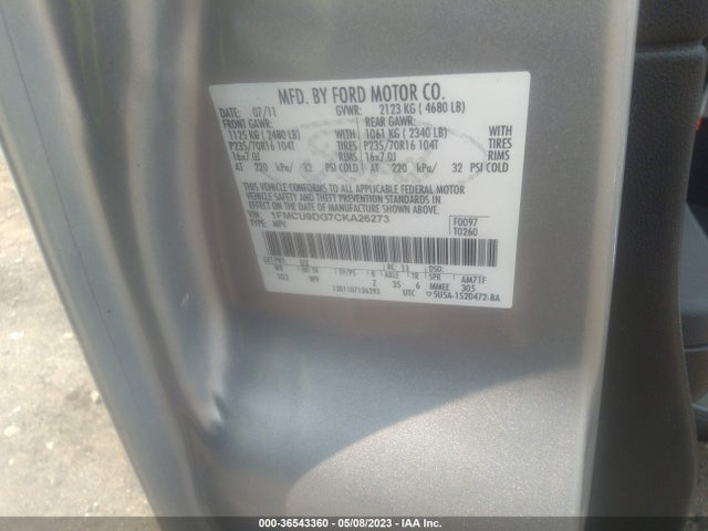 2012 FORD ESCAPE XLT VIN: 1FMCU9DG7CKA26273