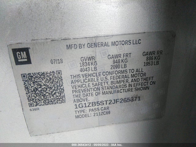 2018 CHEVROLET MALIBU VIN: 1G1ZB5ST2JF265371
