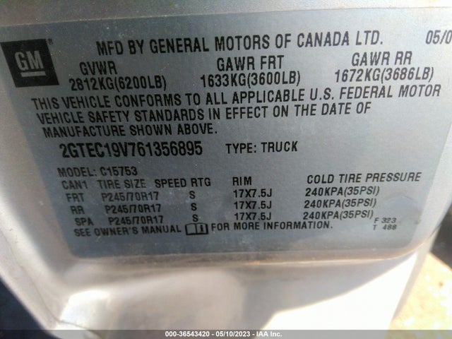 2006 GMC SIERRA 1500 SLE1 VIN: 2GTEC19V761356895