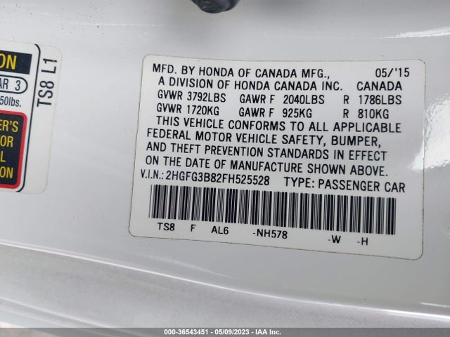 Honda Civic Coupe Ex 2015 2HGFG3B82FH525528 Image 9