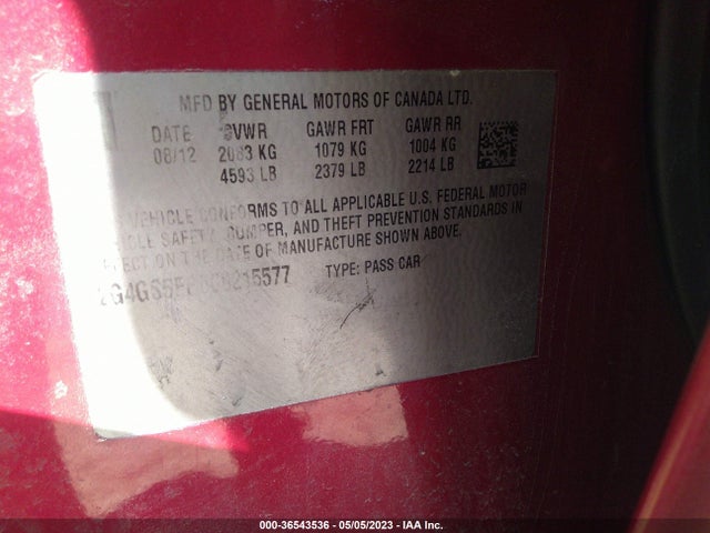 2012 BUICK REGAL PREMIUM 1 VIN: 2G4GS5ER6C9215577