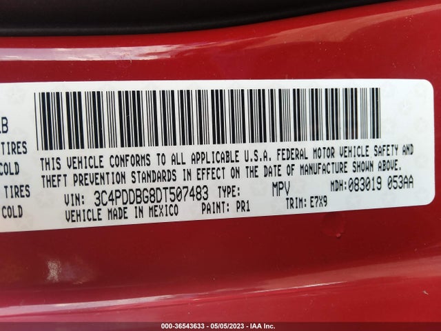 2013 DODGE JOURNEY SXT VIN: 3C4PDDBG8DT507483