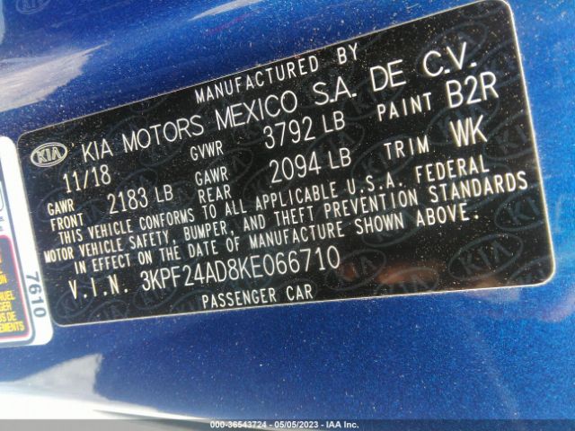 3KPF24AD8KE066710 KIA Forte Lxs