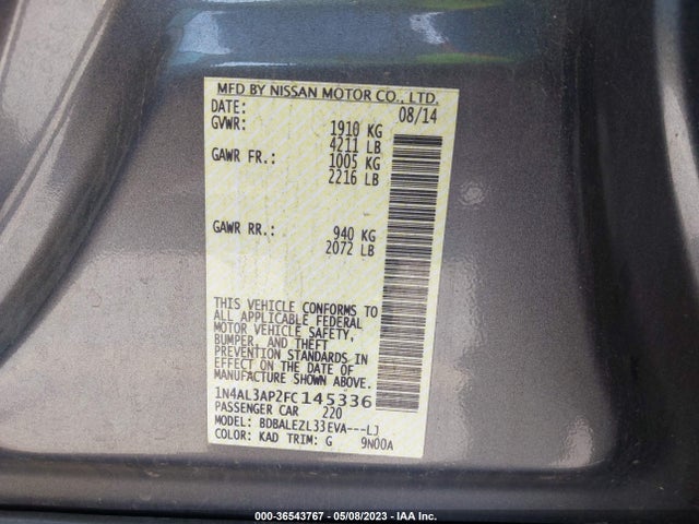 2015 NISSAN ALTIMA 2.5 S VIN: 1N4AL3AP2FC145336