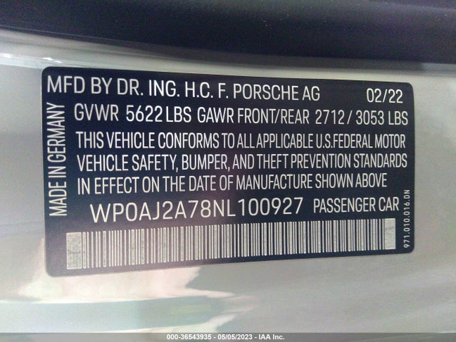 2022 Porsche Panamera, VIN: WP0AJ2A78NL100927