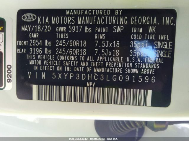 5XYP3DHC3LG091596 KIA Telluride Ex