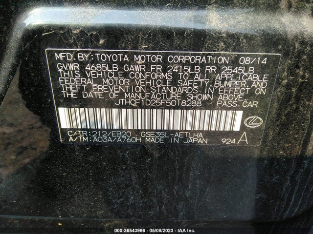 Lexus IS 250 2015 JTHCF1D25F5018288 Image 10