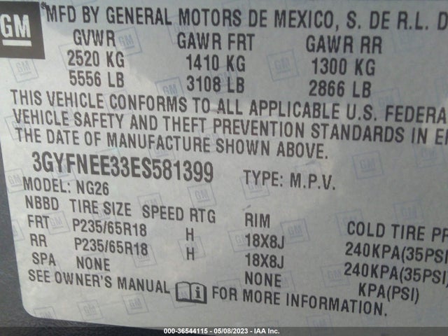 3GYFNEE33ES581399 Cadillac Srx Luxury Collection