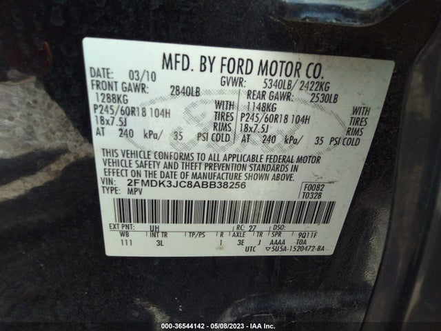 2010 FORD EDGE SEL VIN: 2FMDK3JC8ABB38256