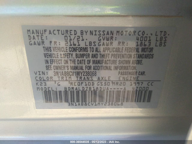 Nissan SENTRA SV 2021 3N1AB8CV1MY238068 Image 10