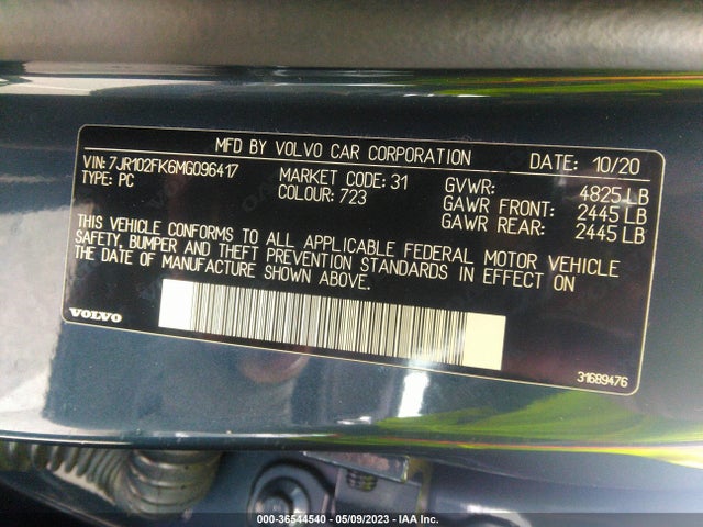 2021 Volvo S60, VIN: 7JR102FK6MG096417