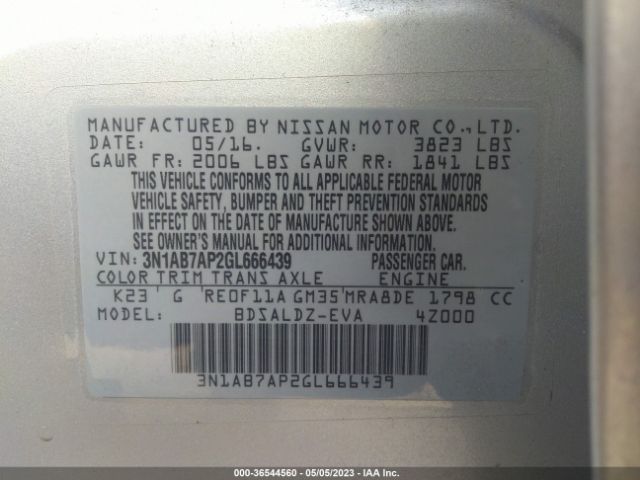 3N1AB7AP2GL666439 Nissan Sentra Sr/sl/s/sv/fe+ S