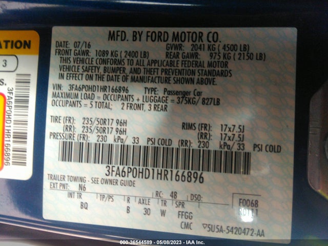 Ford FUSION SE 2017 3FA6P0HD1HR166896 Image 10