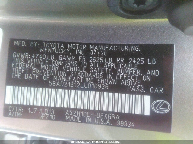 2020 Lexus ES, VIN: 58AD21B12LU010926