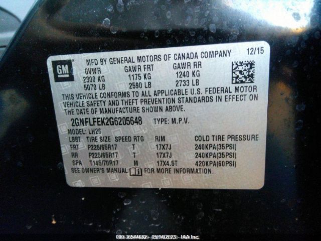 2GNFLFEK2G6205648 Chevrolet EQUINOX LT
