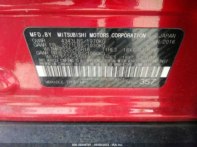 JA4AP3AU5GZ059371 Mitsubishi Outlander Sport 2.0 Es