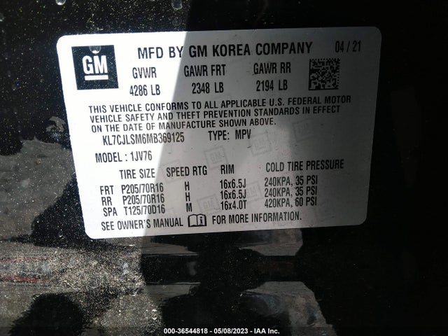Chevrolet Trax Lt 2021 KL7CJLSM6MB369125 Image 9