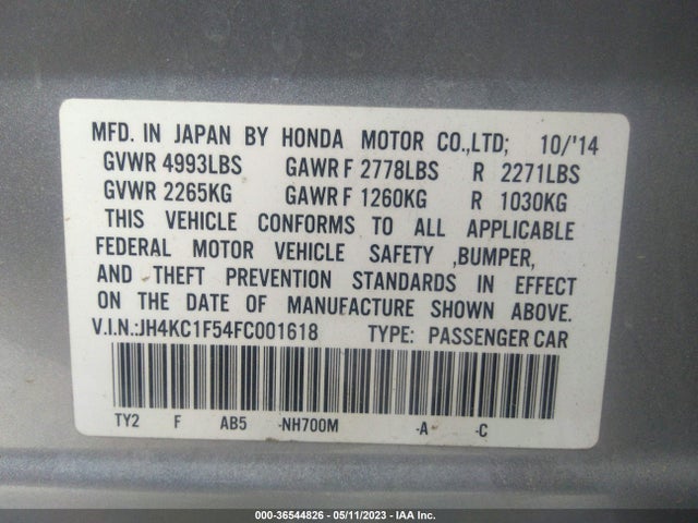 2015 Acura RLX, VIN: JH4KC1F54FC001618