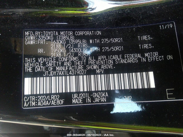 2020 Lexus LX, VIN: JTJDY7AX1L4319027