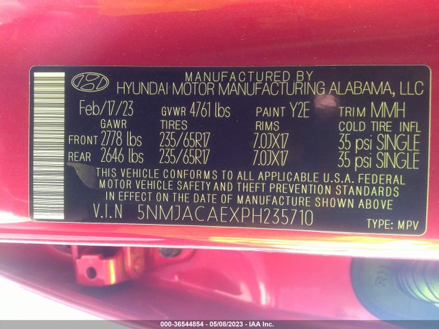 2023 HYUNDAI TUCSON SE VIN: 5NMJACAEXPH235710
