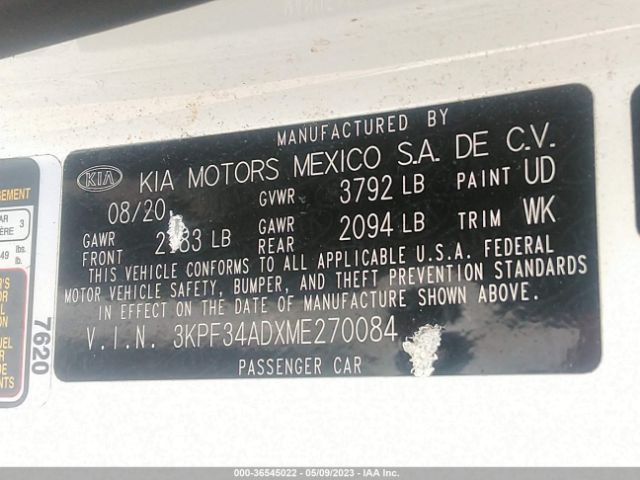3KPF34ADXME270084 KIA Forte Gt-line