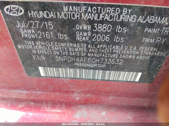 Hyundai Elantra Value Edition 2016 5NPDH4AE6GH733632 Image 10