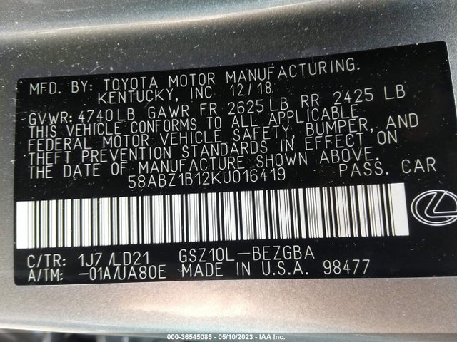 58ABZ1B12KU016419 Lexus Es Es 350