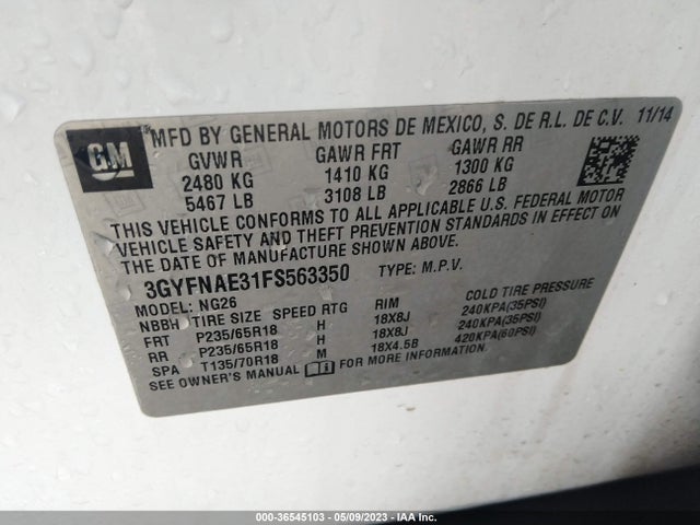 3GYFNAE31FS563350 Cadillac Srx Base