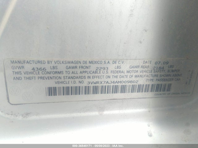 2010 VOLKSWAGEN JETTA SEDAN SE VIN: 3VWRX7AJ4AM009802
