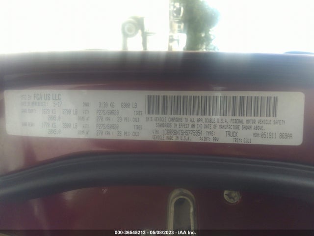 2017 RAM 1500 LARAMIE VIN: 1C6RR6NT5HS775954