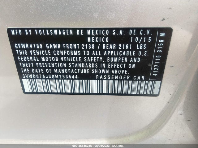 3VWD67AJ3GM253544 Volkswagen Jetta Sedan 1.4t Se