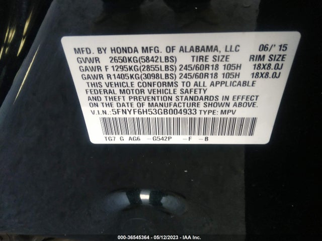 Honda Pilot Ex-l 2016 5FNYF6H53GB004933 Image 9