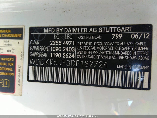 2013 MERCEDES-BENZ E-CLASS E 350 VIN: WDDKK5KF3DF182724